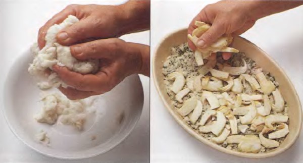 Запеченные артишоки с сыром - Выкладывание слоями хлеба и артишоков